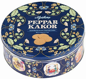 Nyåkers pepparkakor, runda / Ginger snaps, round, shaped, blue tin. Click and collect only