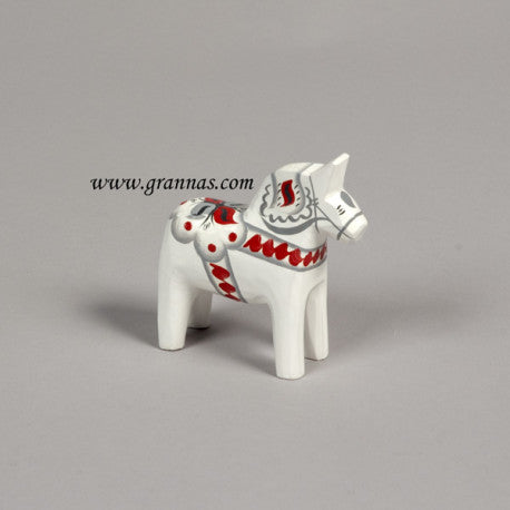 Dalahäst, white, red, grey 7 cm