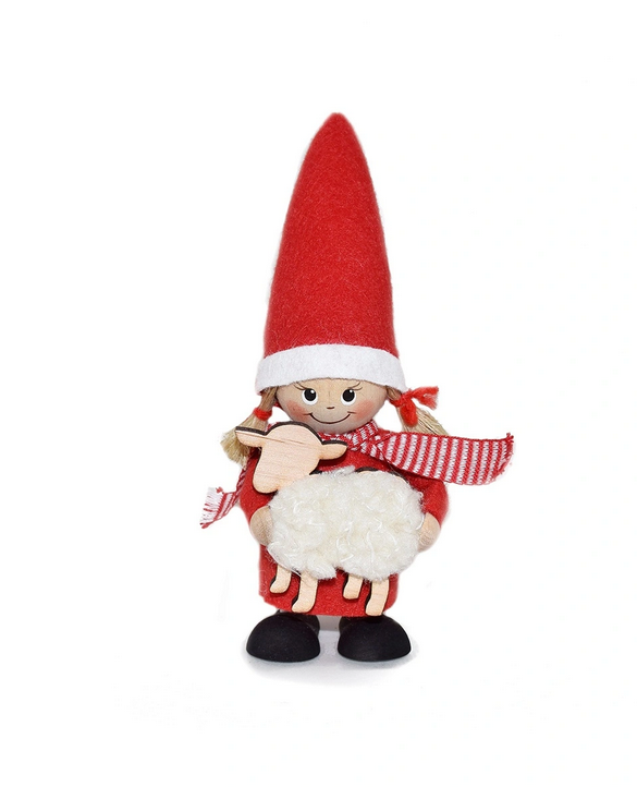 Tomteflicka med lamm / Santa girl with lamb, 15 cm